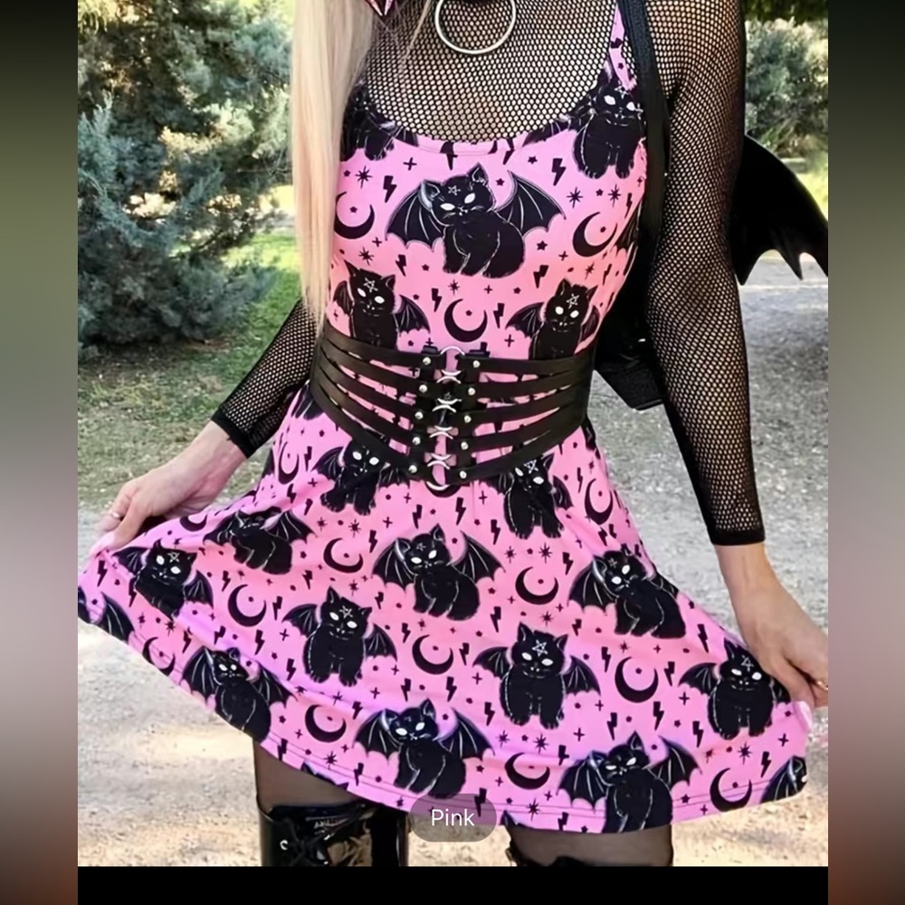 Woman’s Pink Cat Graphic Print Dress Size XL